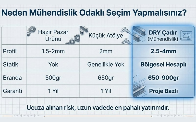 Endüstriyel Depo Çadırı Karşılaştırma Tablosu