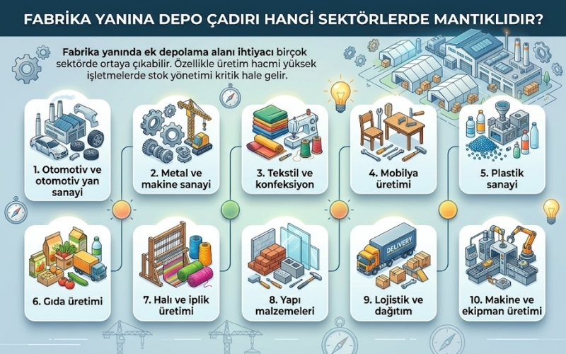 Fabrika Yanına Depo Çadırı Kurulur mu? 27 Fabrika Yanına Depo Çadırı Hangi Sektörlerde Mantıklıdır?