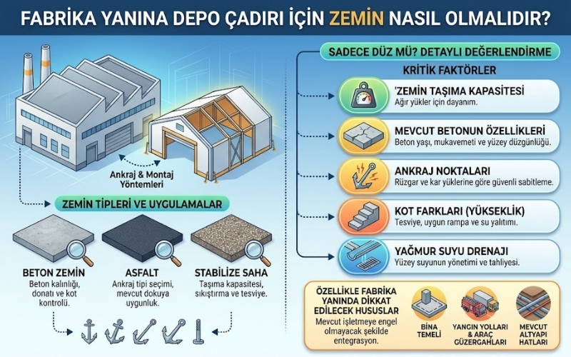 Fabrika Yanına Depo Çadırı Kurulur mu? 23 Fabrika Yanına Depo Çadırı İçin Zemin Nasıl Olmalıdır